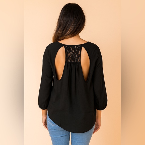 Urban Outfitters “Sparkle&Fade” Black Blouse with Lace and Keyhole Back Detail - Picture 1 of 9